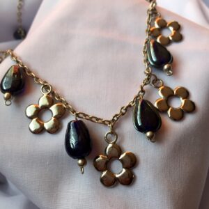 Black Stone Flower Necklace