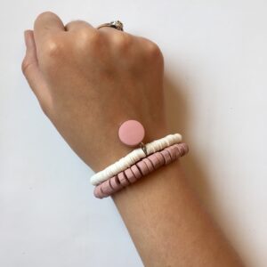 Alternative view of Pink & White Heishi & Wooden Bracelet