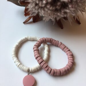 Pink & White Heishi & Wooden Bracelet - Image 3